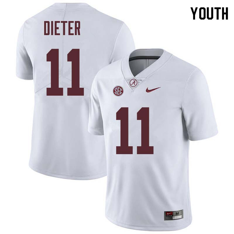 Alabama Crimson Tide Youth Gehrig Dieter #11 White NCAA Nike Authentic Stitched College Football Jersey QM16K03BE
